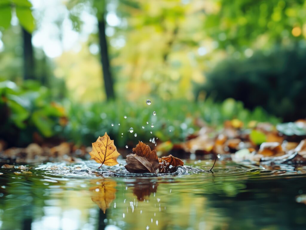 Autumn leaves on a lake